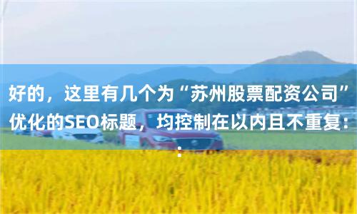 好的，这里有几个为“苏州股票配资公司”优化的SEO标题，均控制在以内且不重复：